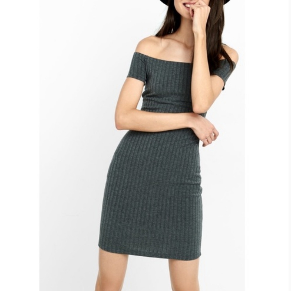Express Off The Shoulder Ribbed Bodycon Dress